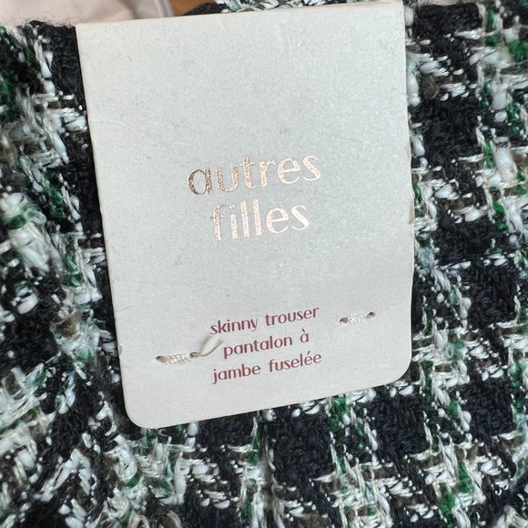 New Autres Filles Tweed Houndstooth Knit High Rise Skinny Trouser Pants Preppy - Picture 4 of 9